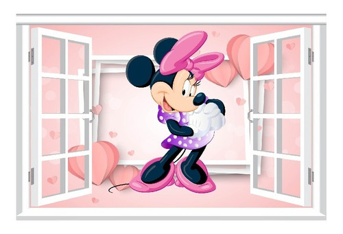 Vinilos Efecto Ventana 3d Minnie Mouse - 1m X 60cm