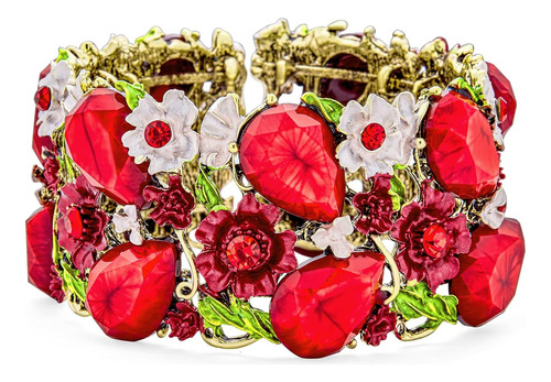 Bling Jewelry Pulsera Ancha Con Diseño De Flor De Cristal Ro