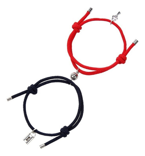 Kit 2 Brazaletes Magnéticos Pulsera Llave Y Candado Parejas Color Rojo-Negro Diámetro 8 cm