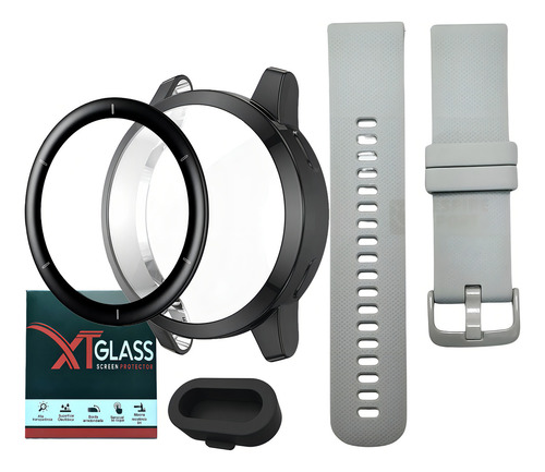 Kit Pulseira + Capa + Pelicula + Plugue Para Venu 2 45mm Cor Preto/cinza Largura Da Pulseira 22 Mm