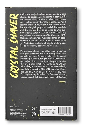 B-way Crystal Shaver Afeitadora Inalámbrica Barberia Pelo