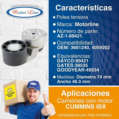 Imagen 2 de 9 de Polea 89421 / Diámetro 74mm Ancho 46.3mm / Cummins Isx