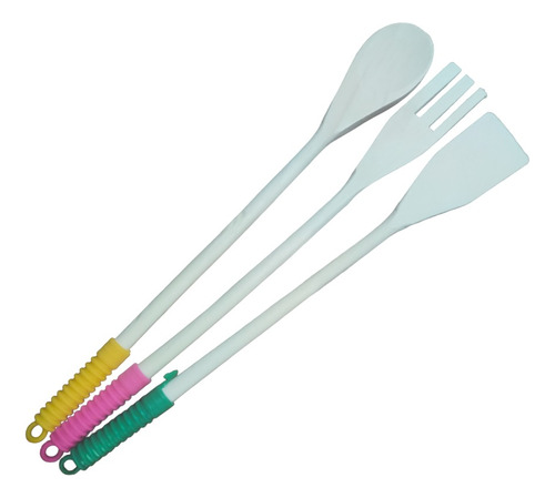 Set X3 Utensilios Madera Cuchara Tenedor Espatula Mamme Mart