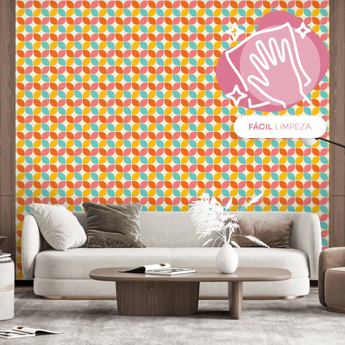 Papel De Parede Lavável Cozinha Petala Mosaico Colorido 5m