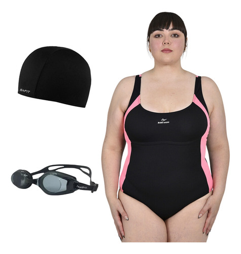 Malla Natacion Talle Especial Cloro Resistente + Antiparra + Gorra 