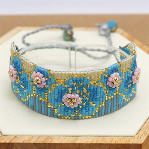 Imagen 3 de 10 de Pulsera Miyuki Mujer Brazalete Flores Artesanal Bohemia Chic