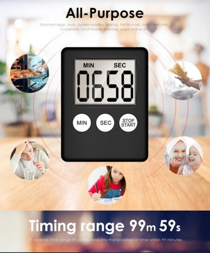 Imagen 2 de 3 de Timer Temporizador Pantalla Digital Cocina Alarma Magnetico