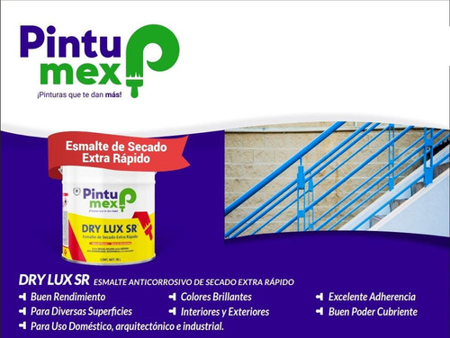 Pintumex, Dry Lux, Esmalte Base Aceite, Secado Rápido 1 Lt Amarillo Tráfico Brillante