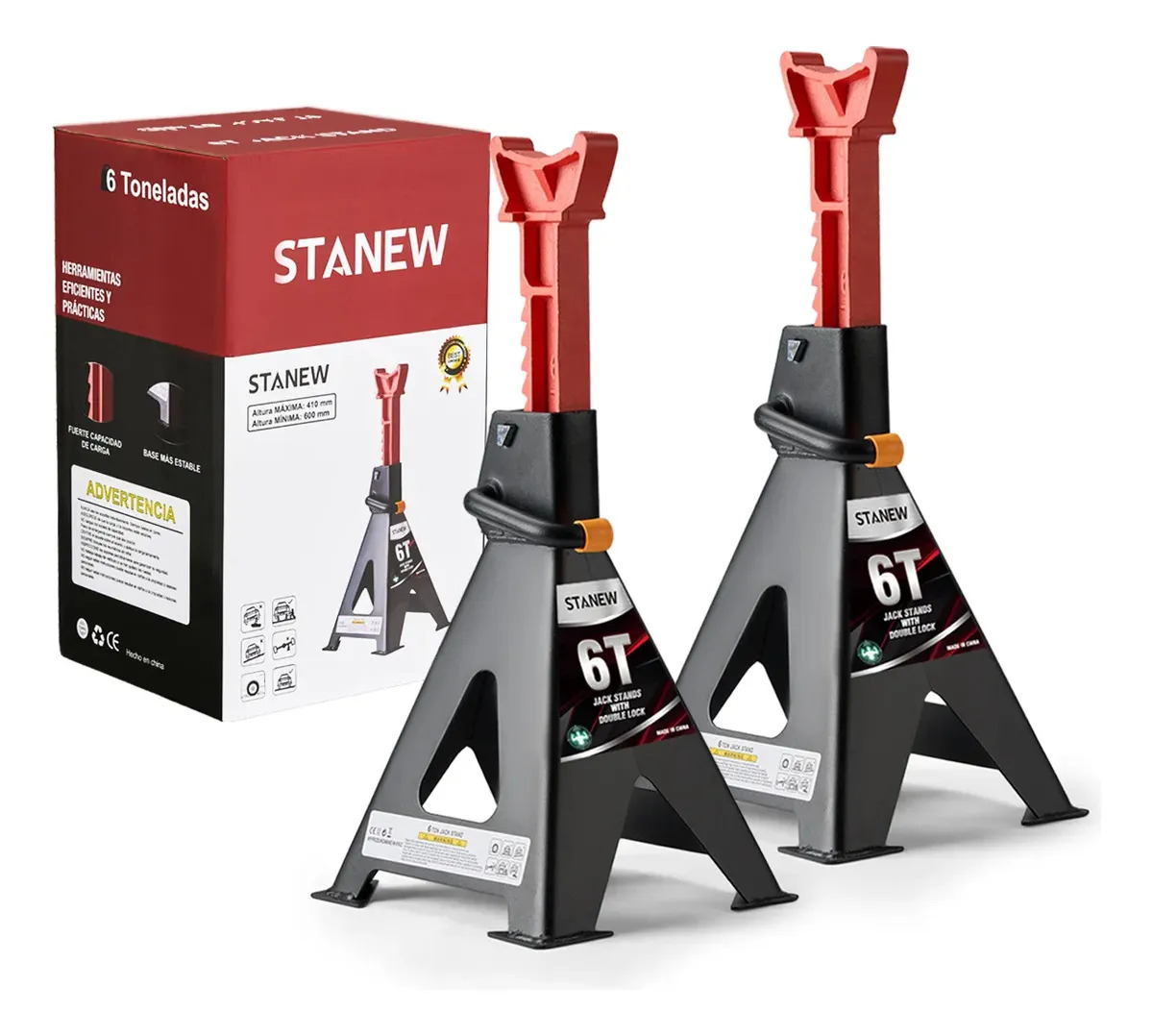 Stanew Torre Auto 2 Piezas Doble Seguro Altura 6 Toneladas 41-60 Cm