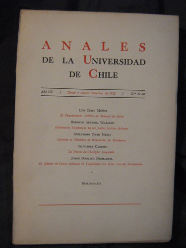 Anales De La Universidad De Chile Nºs 87-88 1952