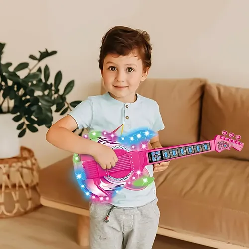 Juego De Micrófono Y Guitarra Eléctrica Para Niños Con Soporte Ajustable - Conjunto Musical De Instrumentos