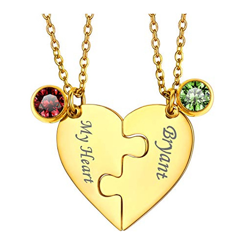 U7 Heart Matching Set 18k Chapado En Oro Personalizado Graba