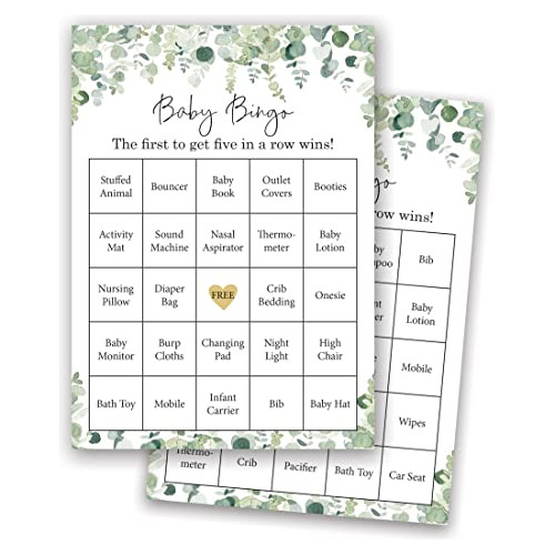 60 Tarjetas De Bingo Precargadas Para Baby Shower (follaje D