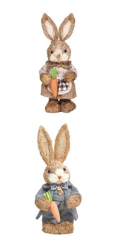 Nin And Straw Rabbit Easter Farmer Bunny Figurita Para