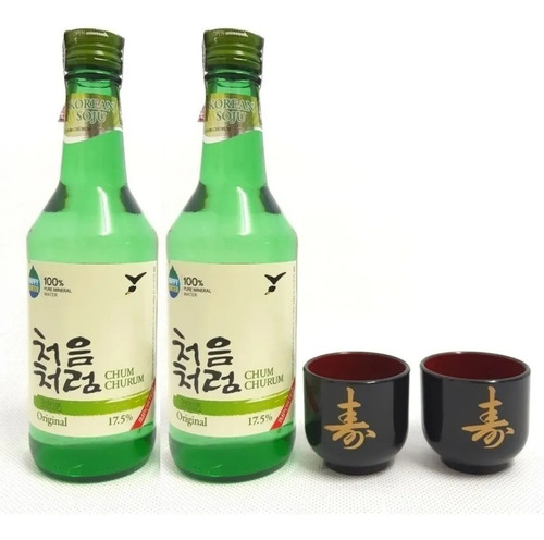 02 Bebida Alcoólica Soju Coreano Original + 02 Copo Guinomi
