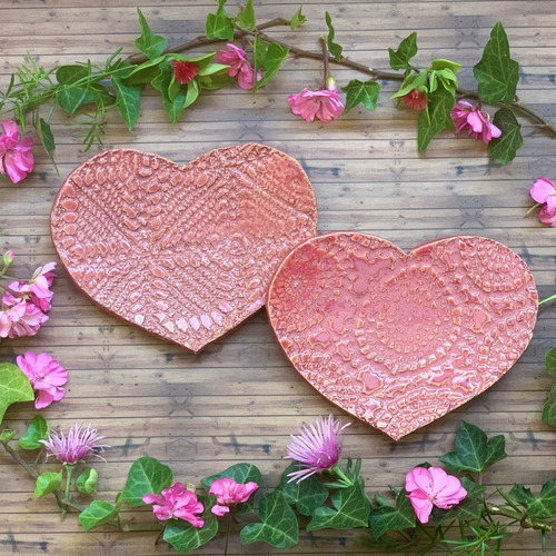 Plato Corazón De Cerámica Gres / Cada Unidad