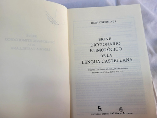 Breve Diccionario Etimologico Lengua Castellana J Coromines