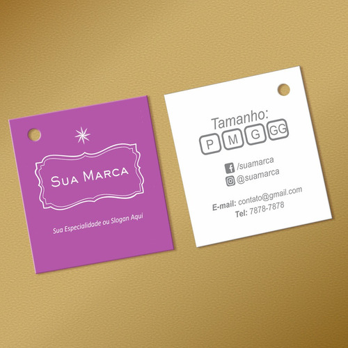 1000 Tag Etiqueta Personalizado Furo Central 5x5cm 300gr