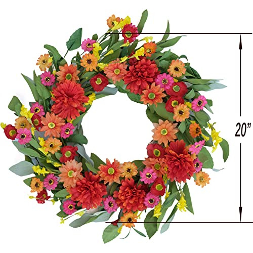 18 Inches Bright Floral Wreath- Artificial Colorful Dai...