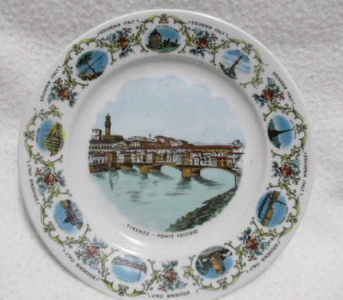 Plato Decorativo Porcelana Italiana Firenze Ponte Vecchio