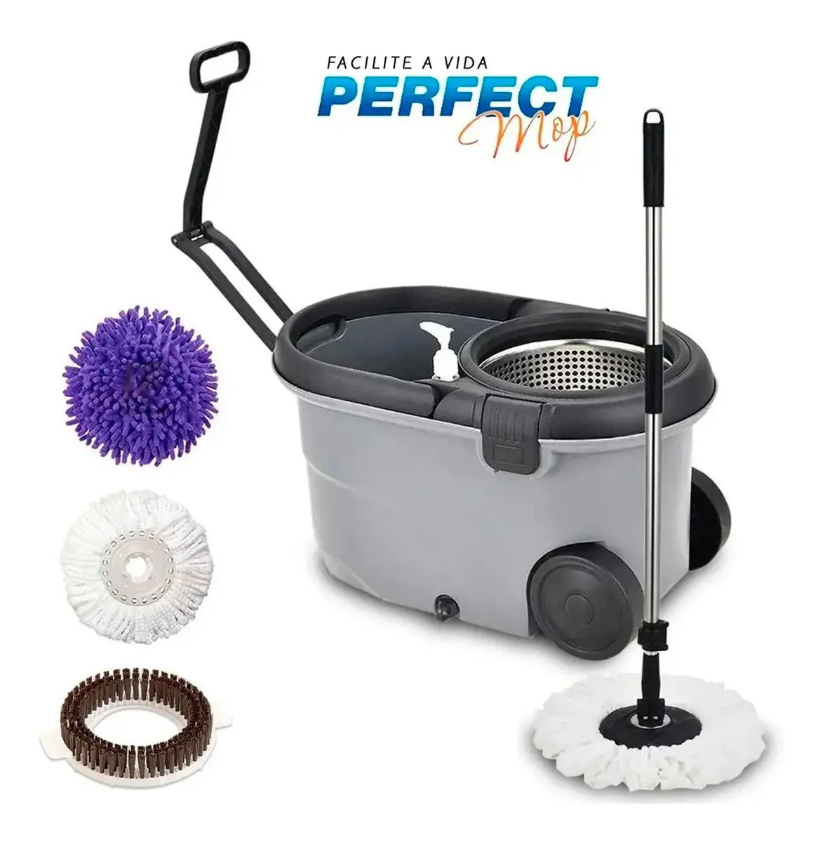Perfect Pro Mop Move 16L com balde centrífuga cor cinza e preto