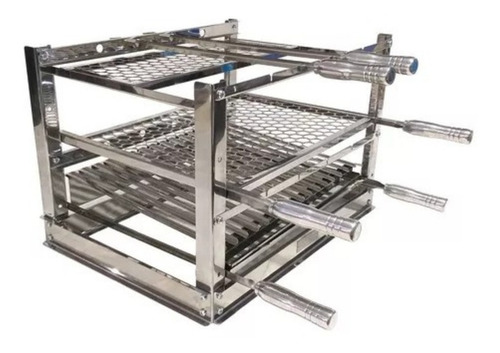 Kit Suporte Churrasqueira Bancada+ Grelha+ Espeto Inox 50x50