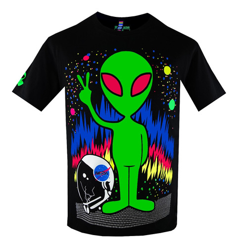 Playera Alien Amor Y Paz Fluorescente Neón Con Luz Negra