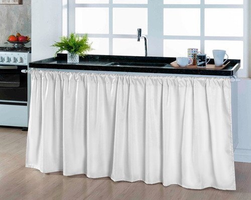 Cortina Pia Cozinha Balcão 80cm De Altura Tecido Liso Cor Branco