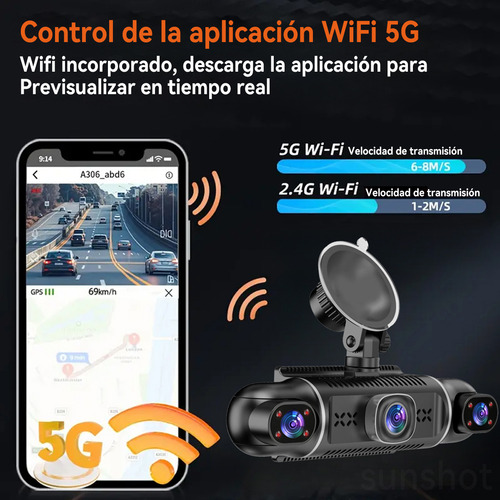 1080p Camera For Auto Dash Cam 5 Camera Gps Wifi App + 64 gb Passengers Monitoring In The Automóvil