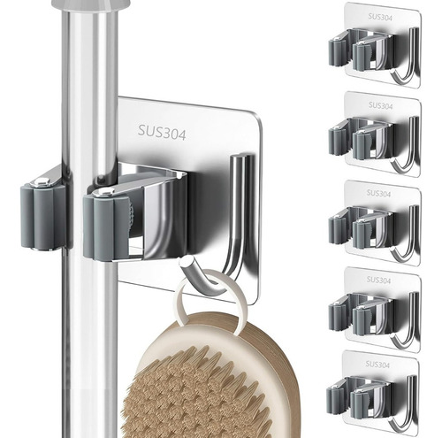 Organizador De Escobas Acero Inoxidable 5pcs Autoadhesivo