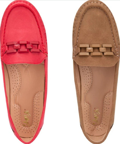 Mocasines Dama Kit De 2 Pares Rojo Negro Confort 893