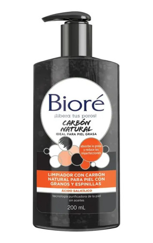 Limpiador Facial Bioré Carbón Natural Para Granos 200 Ml