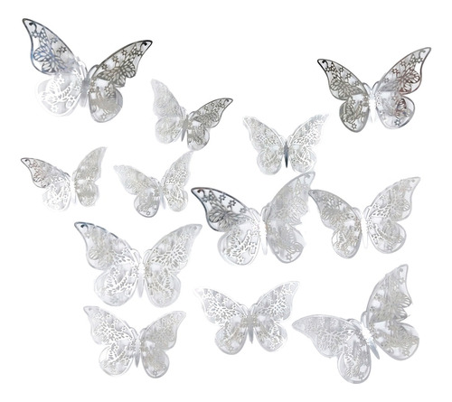 Mariposas 3d Decorativas Para Fiestas O Pared X12u Plata