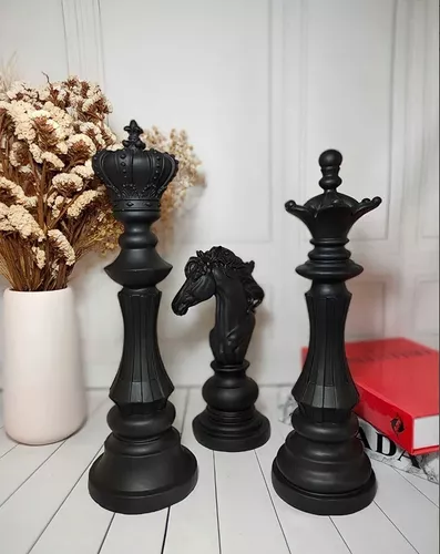 Homyl Conjunto de 3 peças de xadrez internacional, estatuetas King Queen  Knight peças de xadrez, acessórios retrô para decoração de casa - preto