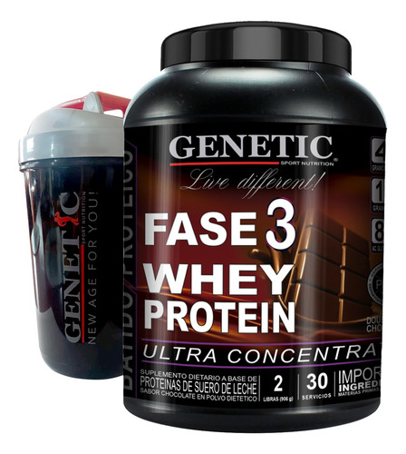 Crecimiento Muscular Whey Protein Fase 3 2lb Shaker Genetic