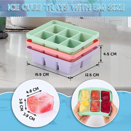 3 Peças Forma Gelo Cubo Com Tampa Rígida Flexível Fundo De S