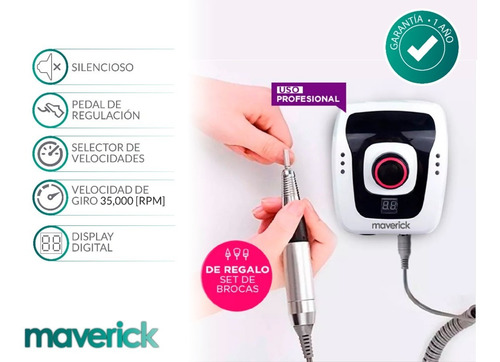 Imagen 2 de 10 de Torno Manicura Profesional Uñas Esculpidas + Pedal Maverick