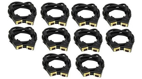 C-e 10 Pack, 15 Pies, Vga Macho A Negro Macho, Con Ferritas