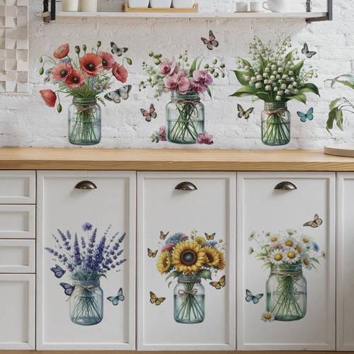 2 X 6x Pegatinas De Pared Florales De Primavera, Pegatinas