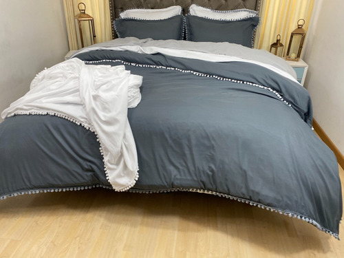 Funda Para Plumón Tipo Duvet King Con Borlas Gris