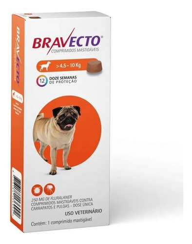 Bravecto Antipulgas e Carrapatos p Cães de 4,5 a 10 Kg Comprimido Mastigável