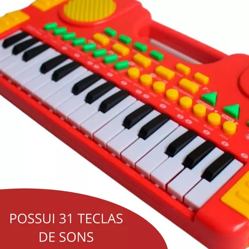 Teclado Infantil Musical Vermelho 31 Teclas 4 Sons Tambores Importway