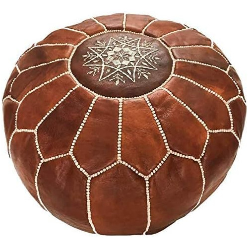 Premium Moroccan Leather Pouf Cover, Ottoman Footstool ...