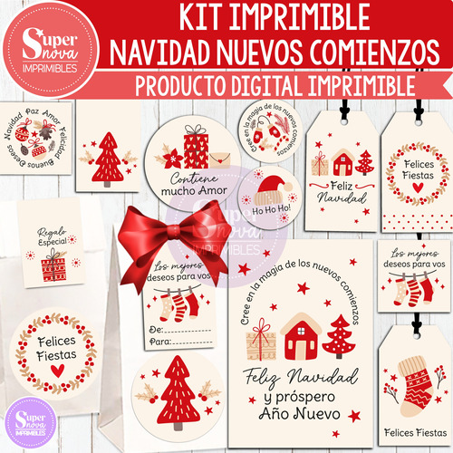 Kit Imprimible Navidad Comienzos Tags Etiquetas Tarjetas 