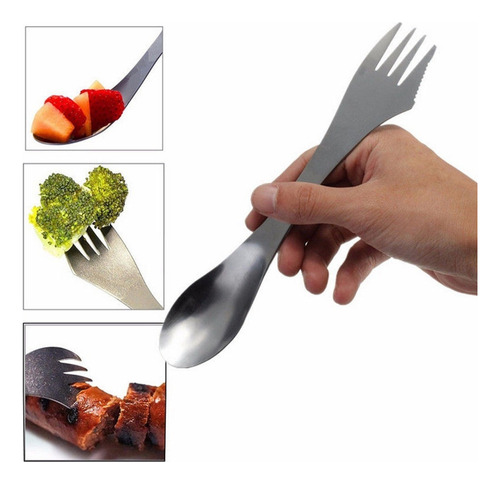 1 Pc 3 En 1 Titanio Tenedor Cuchara Spork Cubiertos Utensil