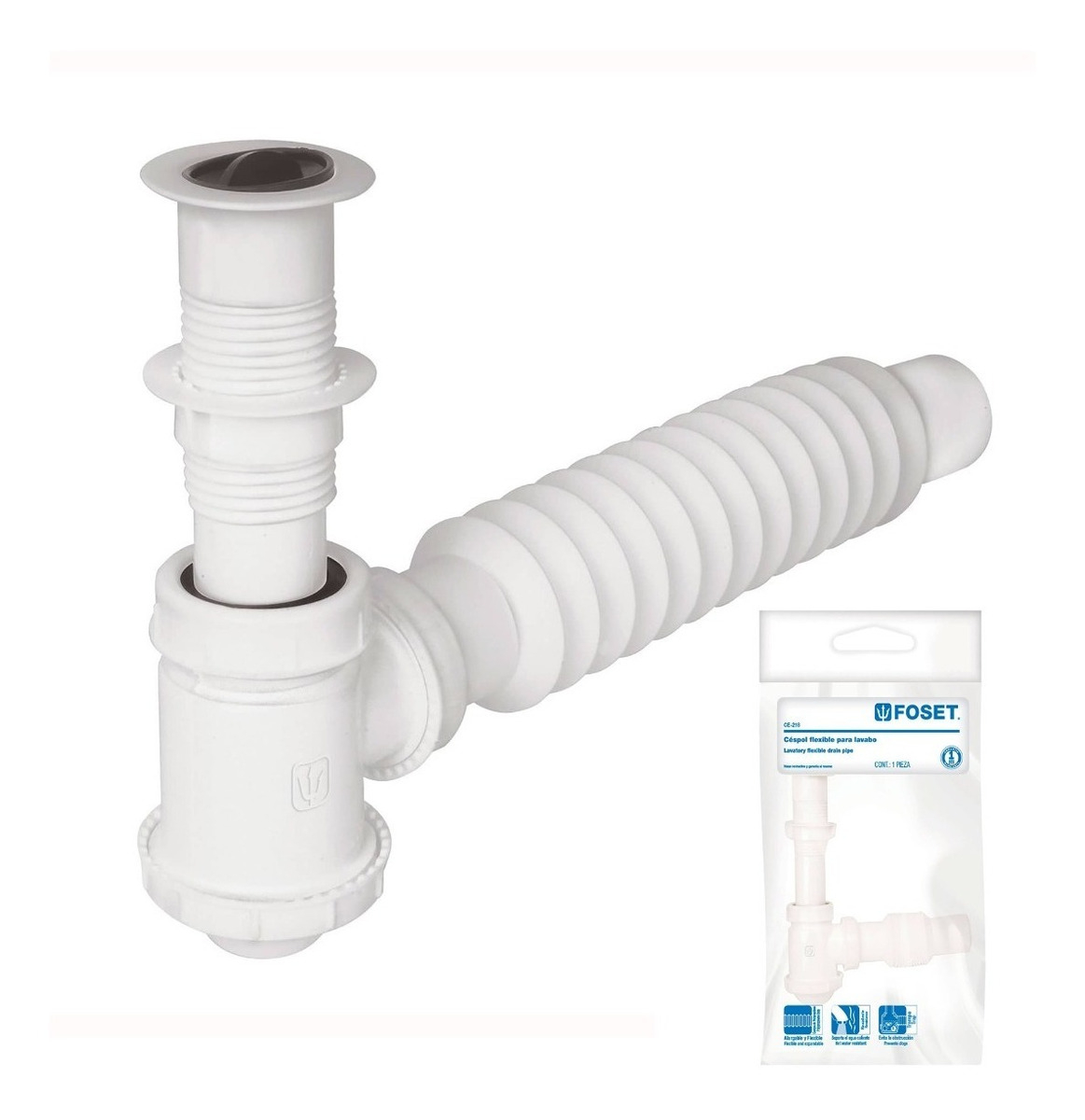 Cespol Lavabo Flexible 1-1/4'' Pvc Trampa Foset 49366 Color Blanco