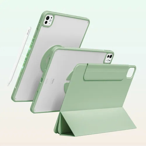 Mr. Gadgets Funda Case Transparente Smart Folio 2 En 1 Magnetico, Antifouling, Compatible Con iPad Pro M4 11 Pulgadas, Porta Lapices, Soporte Plegable, Color Verde Claro