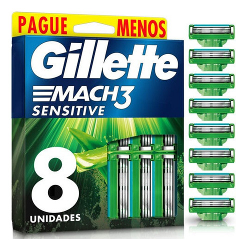 Gillette Mach3 Sensitive Carga De Barbeador 8 Unidades