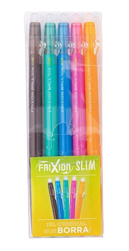 Set 5 Lápices Gel Frixion Ball Slim Punta 0,38 Mm Básicos