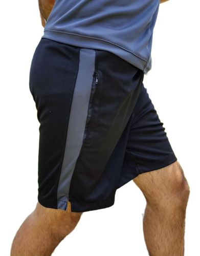 Short Deportivo | Short Hombre Gym C/ Cierres| Negro/plomo